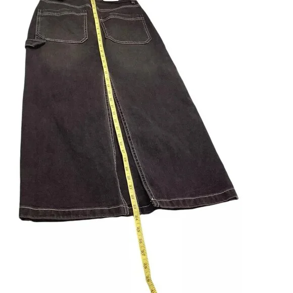 New LOVE FIRE Cargo Denim Maxi Jean Skirt Black Size 0 Love Fire Back Slit Tags - Picture 7 of 9